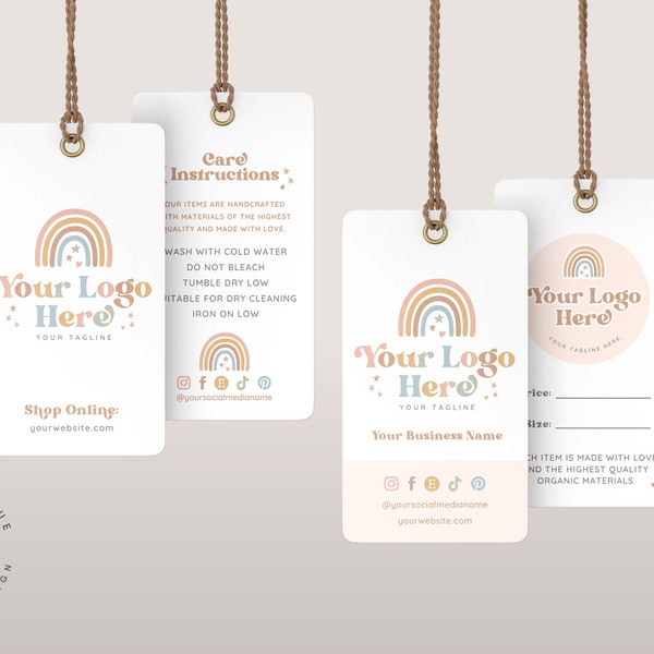 Retro Rainbow Small Business Hang Tag - Baby Boutique Clothing Tag Template - Colorful Boho Product Tag - Editable Retail Tags - Twine