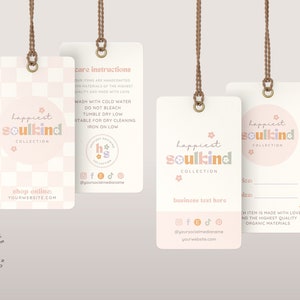 Retro Check and Flowers Small Business Hang Tag - Boutique Clothing Tag Template - Colorful Boho Product Tag - Editable Retail Tags - Happi