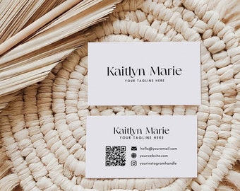 Editable Minimalist Business Card Template QR Code, Modern Instant Download Canva Business Card, Printable Business Card Template - Kaitlyn
