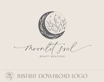 Botanical Moon Logo Design Instant Download Lunar Logo DIY - Etsy