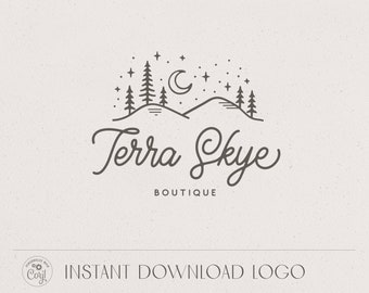 Moon & Stars Logo design Instant Download, Modern Esoteric Logo DIY Premade logo Photography logo Boutique Logo, Mountain Boho Editable Logo