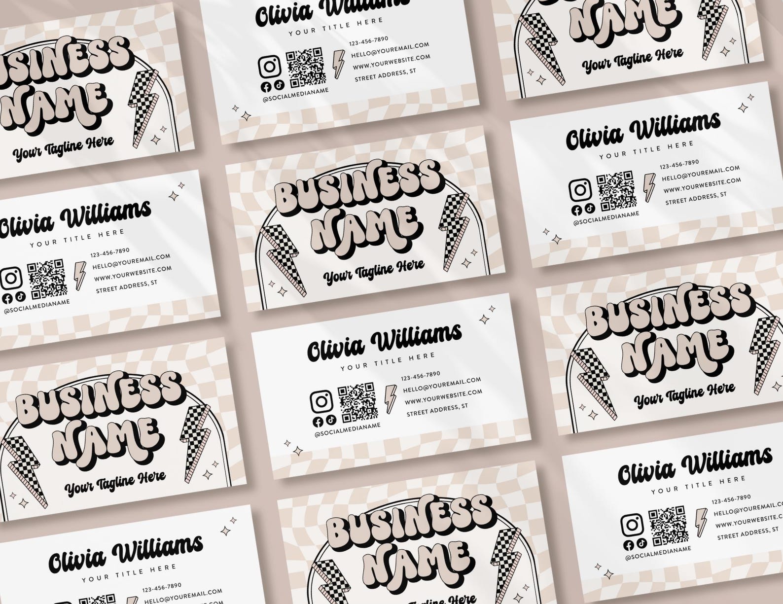 Retro Business Card Template Canva QR Code, Trendy Lightening Bolt ...