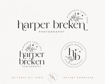 Bearbeitbares modernes Logo-Design Sofort-Download, DIY-Minimalist-Logo-Set, elegantes Luxus-Branding, ästhetisches Logo und Wasserzeichen - Harper