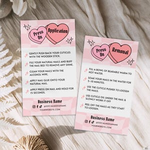 Bearbeitbar, wie man Press On Nails anwendet Anleitungskarte, DIY Gefälschte Nägel Anleitung Vorlage, Druckbare Nägel Visitenkarte Canva Cheri