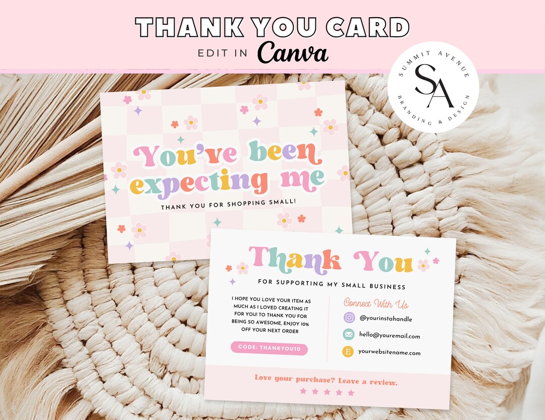 Retro Colorful Thank You Card Canva Template, Colorful Boho Small ...