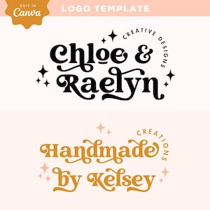 Modern Sparkle Logo design Instant Download, Groovy retro DIY Premade logo Canva Template, Editable boho Small Business Branding, Chloe