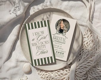 Plantilla elegante de tarjeta de presentación para estilista con código QR en Canva. Imagen de marca para salones de belleza de lujo. Plantilla de tarjeta de presentación editable de lujo. Color oliva.