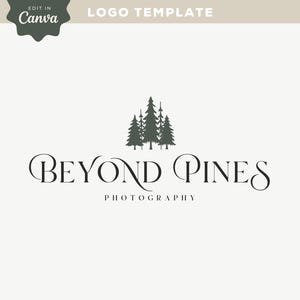 Download immediato del logo moderno Pine, logo di lusso Pine Tree fai da te, logo Canva predefinito, modello di logo modificabile Minimal Pines, Beyond