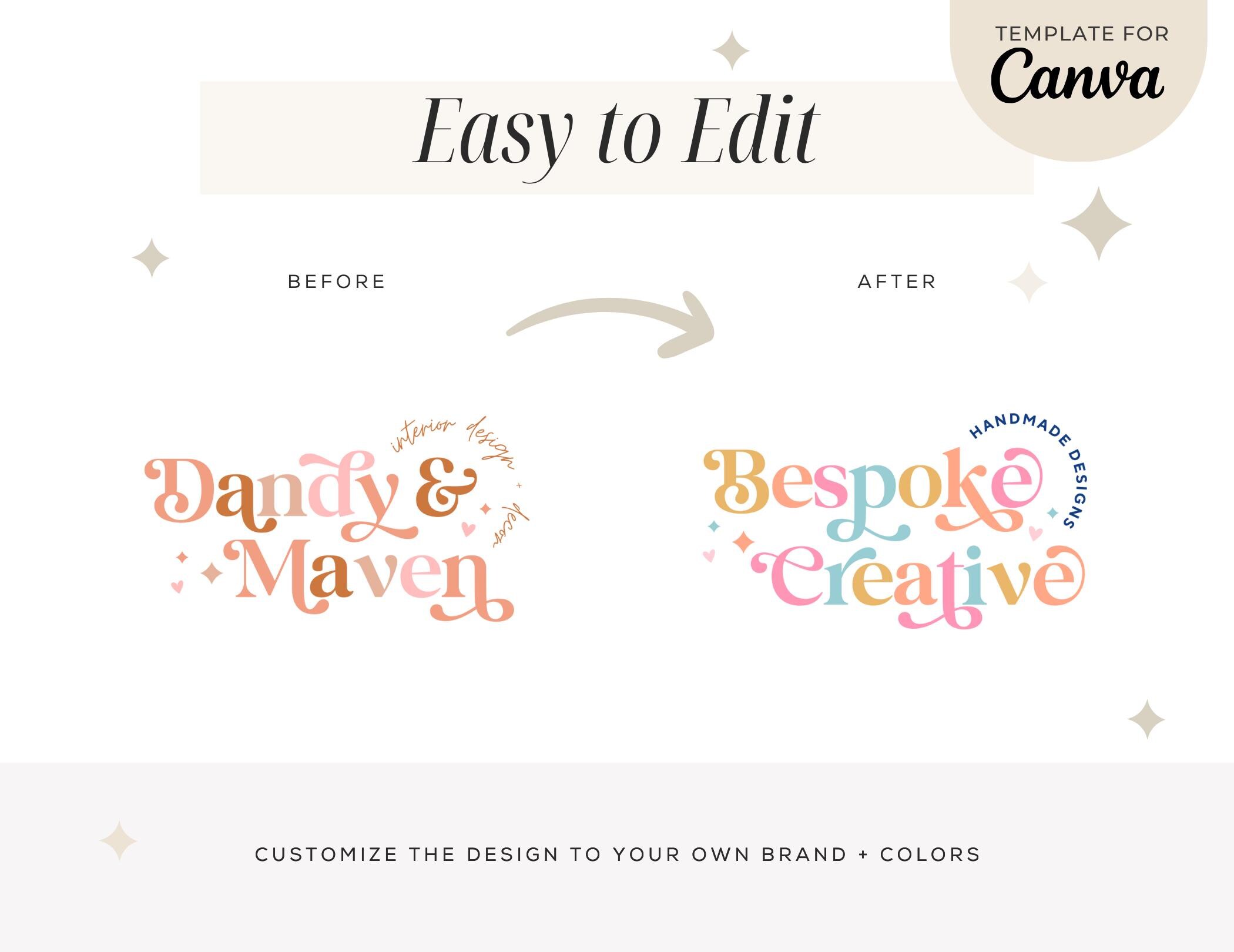 Editable Boho Logo Instant Download Canva Template Logo, DIY Retro 70s ...