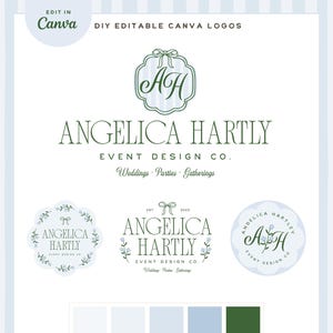 Elegant Monogram Logo, Pretty Editable Canva Logo Template, Whimsical Logo for Small Business, DIY Luxury floral Logo Branding design, AH17