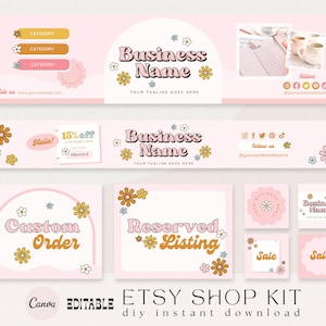 Editable Etsy Shop Kit, DIY 70s Bright Floral Etsy Seller Success, Etsy Shop Branding Kit Canva, Etsy Banner & Listing Templates - Jacklyn