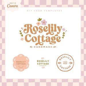 Diseño de logotipo cottagecore, plantilla de logotipo editable en Canva con estilo rústico, logotipo bohemio para pequeñas empresas, diseño de marca de logotipo floral caprichoso para hacer tú mismo, Nina