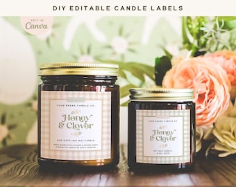 Cottagecore Candle Label Template | Gingham Canva Label | Editable Candle Jar Label | Printable Floral Candle Label Canva Template, Florest