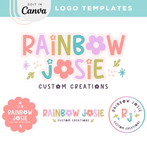 Rainbow Logo Design Template, Editable Canva Logo Design, Retro Rainbow Logo for Small Business, Colorful Logo With Stars +  Sparkles, Josie