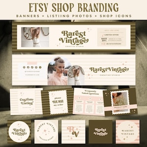 Modern Boho Etsy Branding Kit | Editable Canva Shop Templates | Neutral Etsy Banner & Listing Photos | Retro Earthy Boutique Branding | Rare