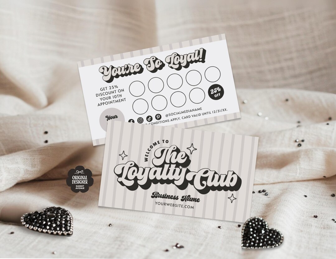Retro Stripe Editable Loyalty Card Canva Template, Neutral Customer ...