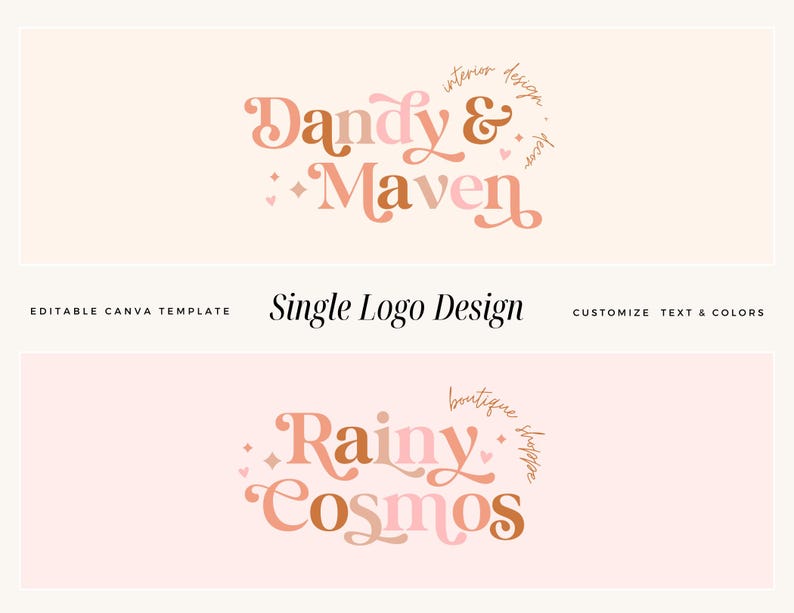 Editable Boho Logo Instant Download Canva Template Logo, DIY Retro 70s ...