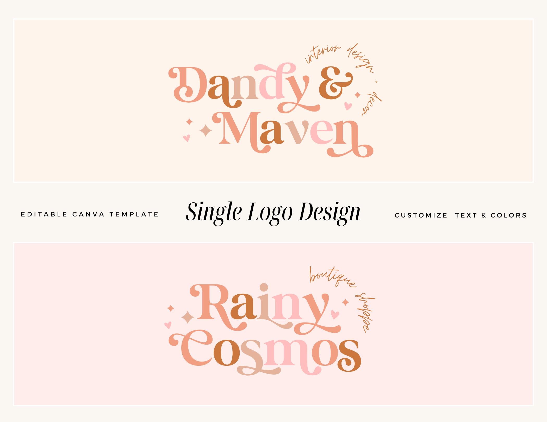 Editable Boho Logo Instant Download Canva Template Logo, DIY Retro 70s ...