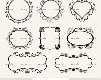 INSTANT DOWNLOAD Clip ArT digital frames & labels with classic swirls  - for photography scrapbook logos or wedding or party favors