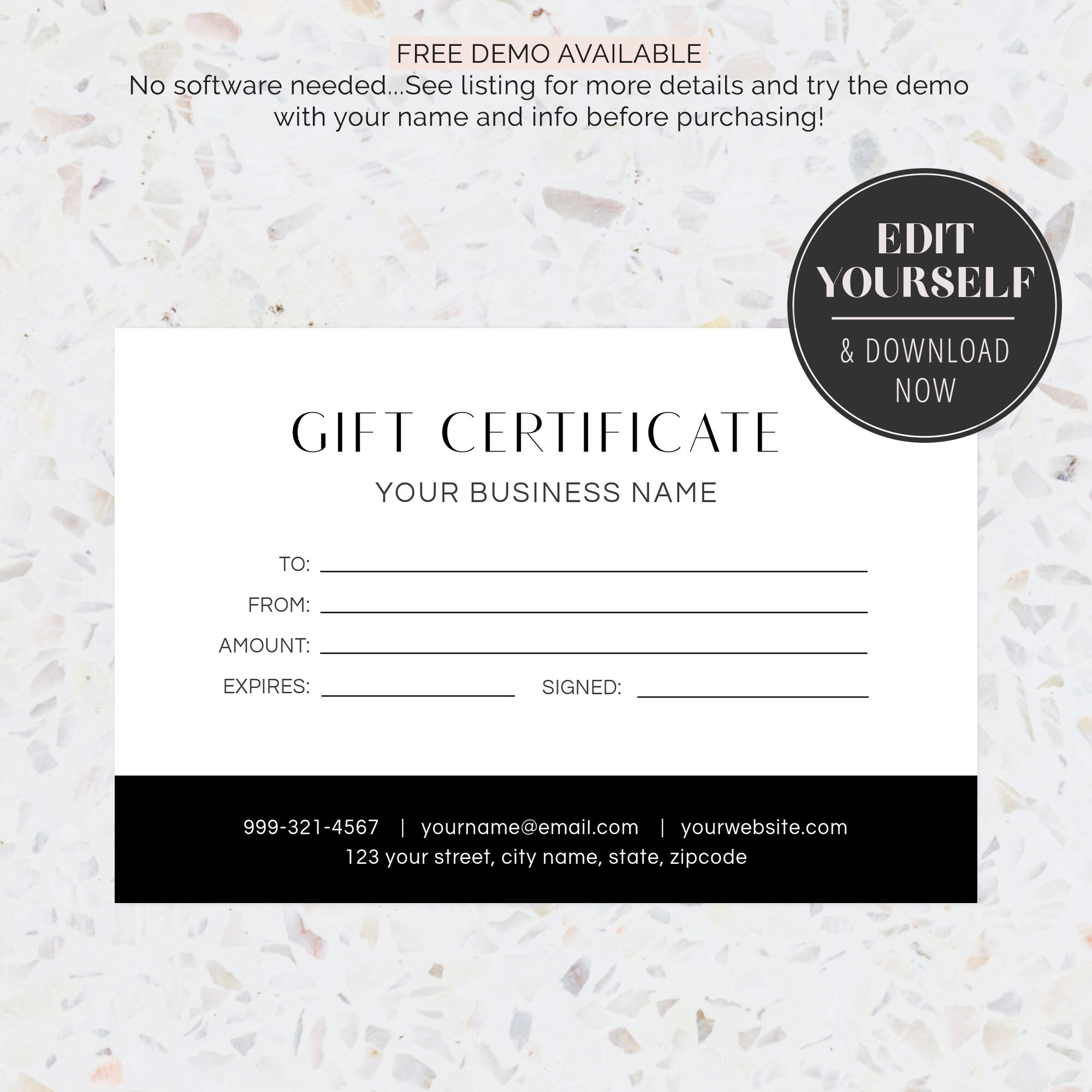 DIY Printable Modern Black &amp; White Gift Certificate Design | Etsy