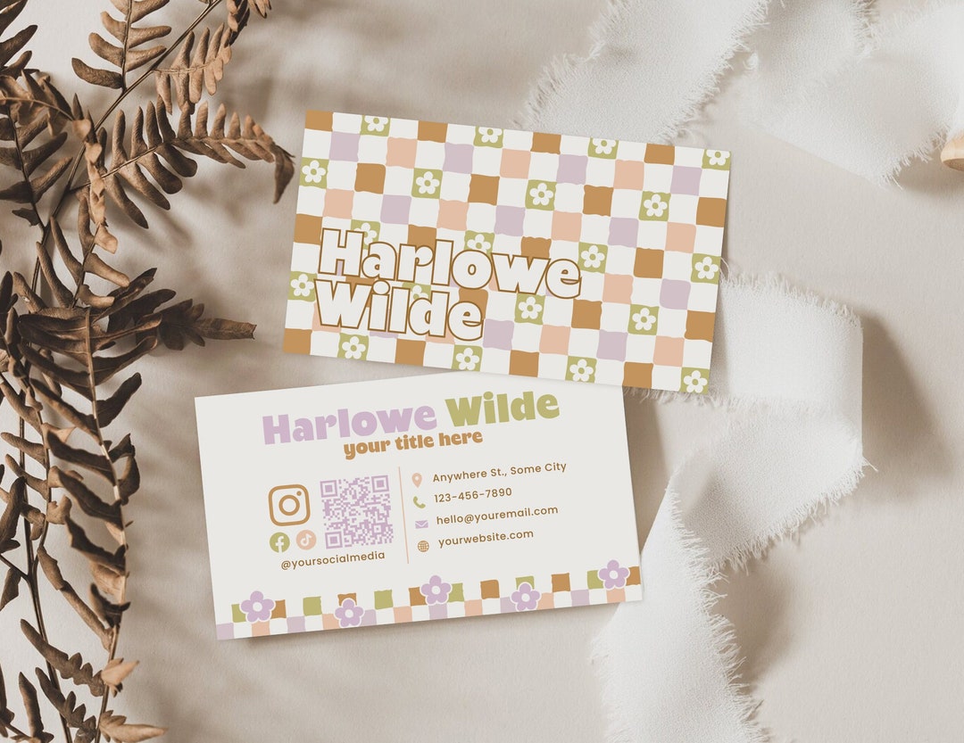 Editable Retro Colorful Business Card Template QR Code Checker Instant editable-retro-colorful-business-card-template-qr-code-checker-instant