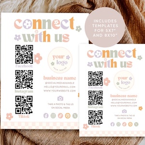 Retro Social Media Sign Template, boho Small Business Sign Canva Template, Social Media Business Sign, DIY Follow Us On Social Media, happi