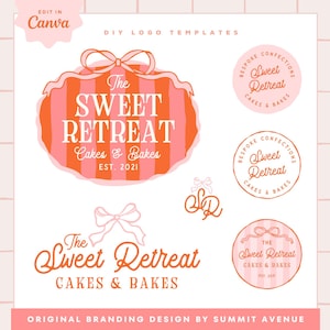 Coquette Bow Logo-Design-Vorlage Canva, trendige Bäckerei bearbeitbares Logo-Design, Preppy Beauty Branding für kleine Unternehmen, Streifenmuster, Wren