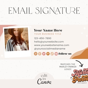 Retro Boho E-Mail Signatur Vorlage Canva, Gmail Outlook, Small Business E-Mail Signatur, Groovy Business E-Mail Design - Marley