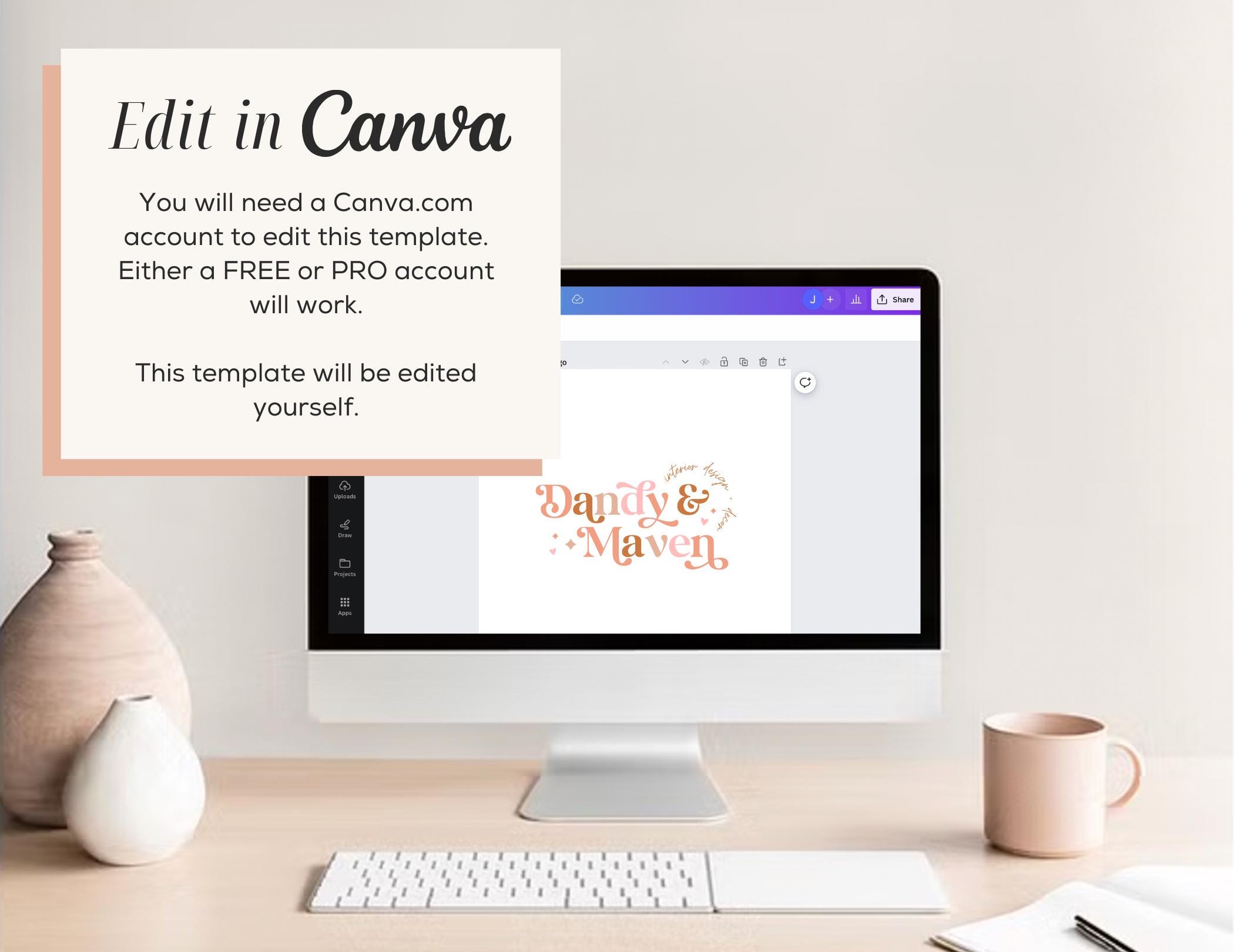Editable Boho Logo Instant Download Canva Template Logo, DIY Retro 70s ...