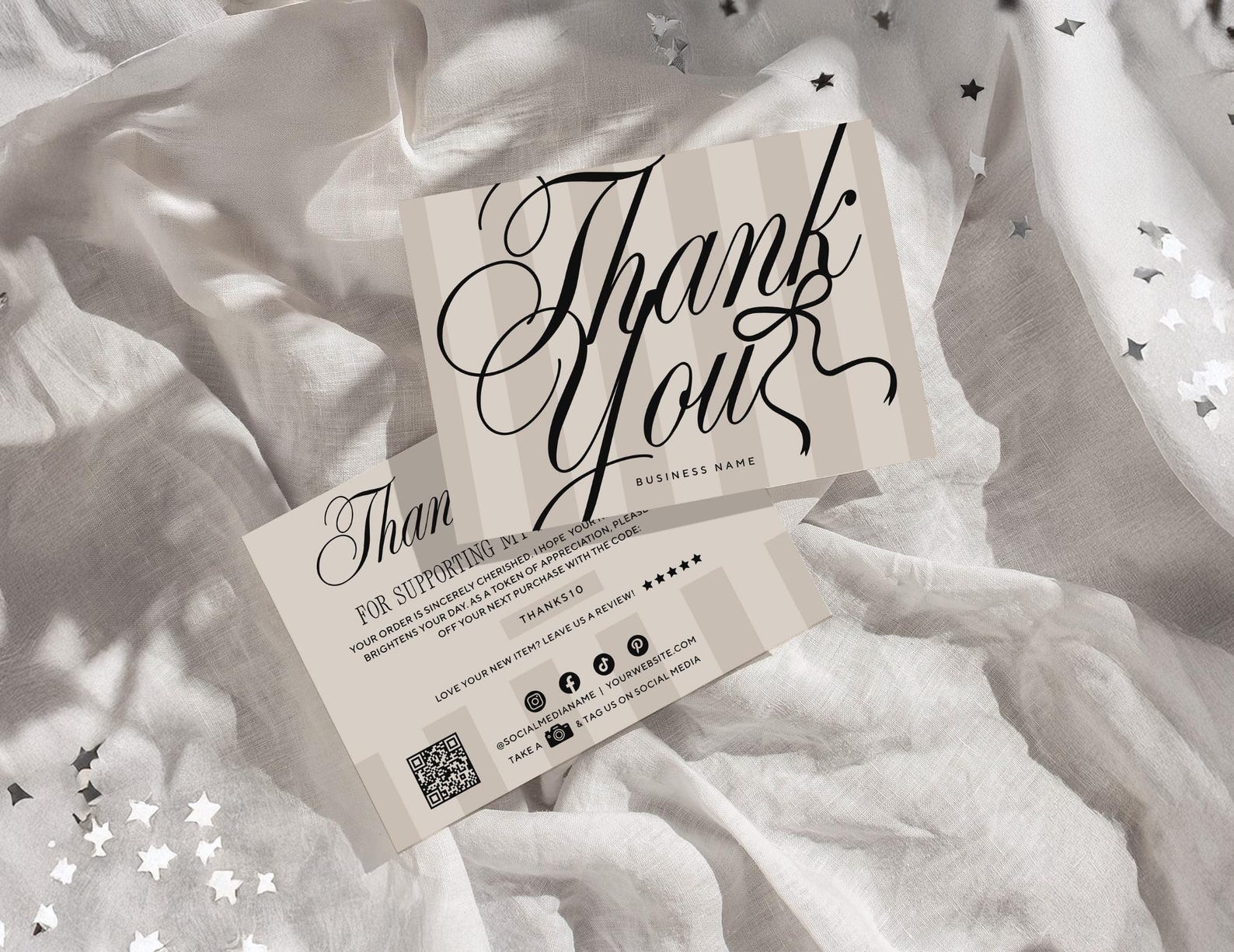 Luxury Thank You Card, Editable Elegant Stripe Customer Thank You ...