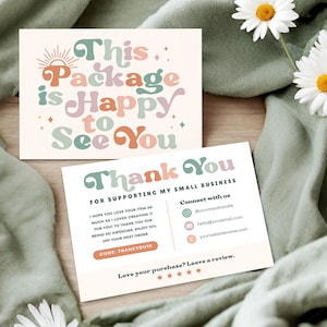 Modelo de cartão de agradecimento colorido Canva, cartão de agradecimento editável para pequenas empresas, cartão de inserção de compra personalizável Rainbow Sunshine, Sundream