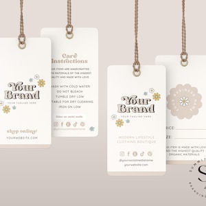 Retro Small Business Hang Tag - Boutique Clothing Tag Template - Modern Cream Product Tag - Groovy Hang Tags - Editable Retail Tags Jacklyn