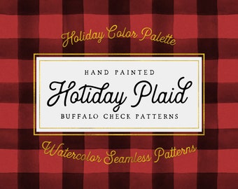 Holiday Hand Painted Buffalo Check Patterns, Watercolor Buffalo Check Digital Papers, Lumberjack Check, checker patterns, plaid patterns