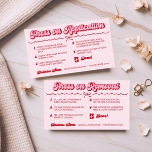 Bearbeitbar, wie man Press On Nails anwendet Anleitungskarte, DIY Gefälschte Nägel Anleitung Vorlage, Druckbare Nägel Visitenkarte Canva Cheri