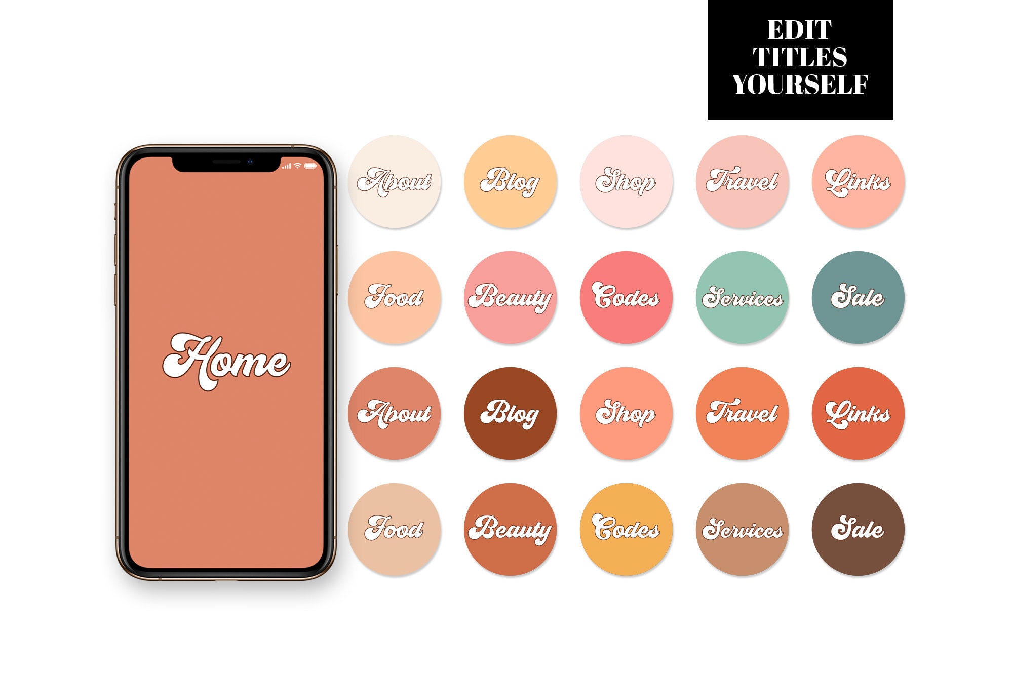 Editable Retro Boho Word Instagram Highlight Covers, Highlight Story …