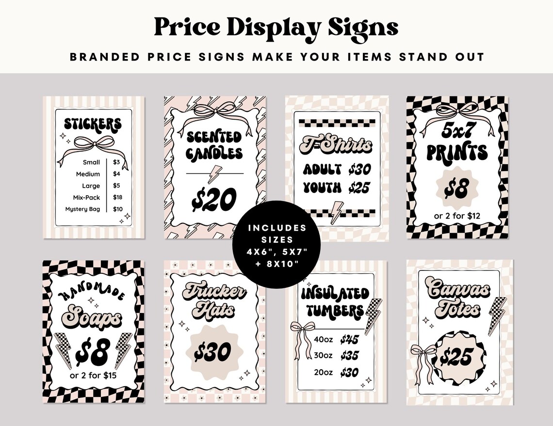 Price Signs Graphics Retro DIY Printable Price Signs Canva Template, Editable Pop-up Shop ...