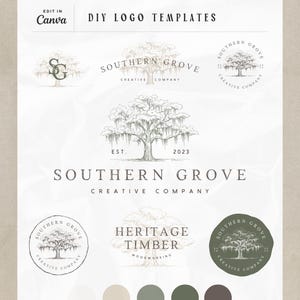 Spanish Moss Oak Tree Logo Canva Template | Southern Rustic Logo, Forest Branding Kit | Farm Carpentry Logo | Nature Brand Identity Vintage