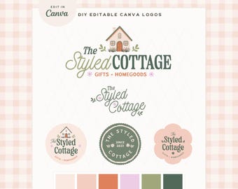 Cottagecore Logo Design, Editable Canva Logo Template, Boho Logo for Small Business, DIY Whimsical cottage floral Logo Branding design, SC01