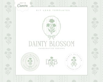 Vintage Coquette Logo Design, Editable Canva Logo Template, Romantic Bow Small Business Branding, DIY Elegant Monogram Crest design, Kali