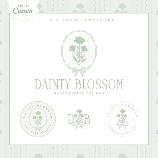 Vintage Coquette Logo Design, Editable Canva Logo Template, Romantic Bow Small Business Branding, DIY Elegant Monogram Crest design, Kali