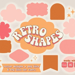 Retro Shape designs, Hippie clipart, Groovy Canva Elements, 70s graphics, Editable Canva Abstract Shapes, Canva Uploads, SVG Graphics