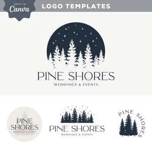 Download immediato del design del logo moderno Pine, modello di logo Canva di lusso Pine Tree, kit di branding del logo modificabile minimalista per la lavorazione del legno, Shores