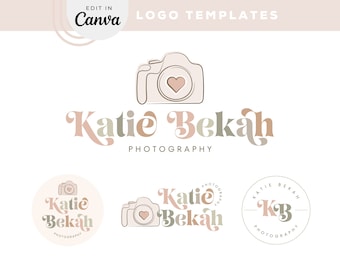 Camera Logo Design Design, Editable Canva Logo Template, Rainbow Logo for Photographers, Colorful Photography Logo Set, photo booth, Katie