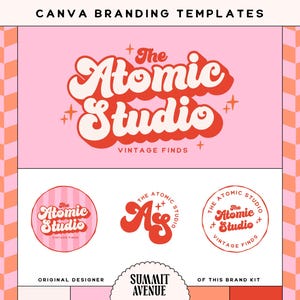 Retro Logo Design, Trendy Sparkle Editable Canva Logo Template, Groovy Small Business branding, Beauty Bakery semi custom logo Brand, Avery
