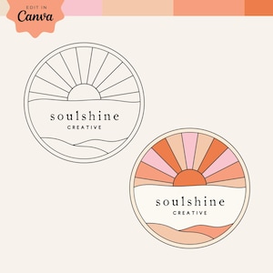 Modern Sun Logo design Instant Download, Boho Sunshine DIY Premade logo, Editable Canva Template Logo, Sunset Small Business Logo, Suni