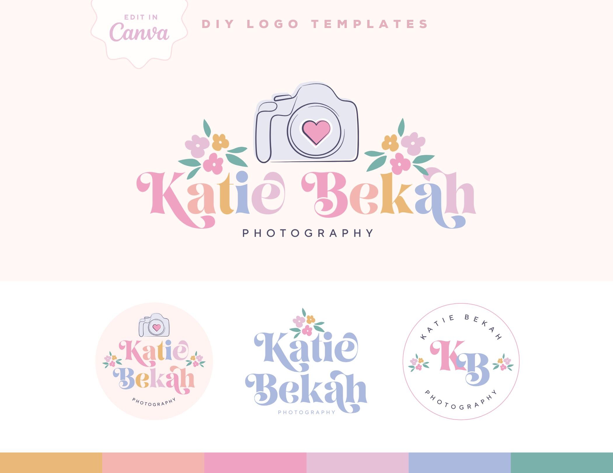 Camera Logo Design Design, photo booth Editable Canva Logo Template, DIY Colorful Camera Photographer Logo, Colorful Photography Logo, Katie