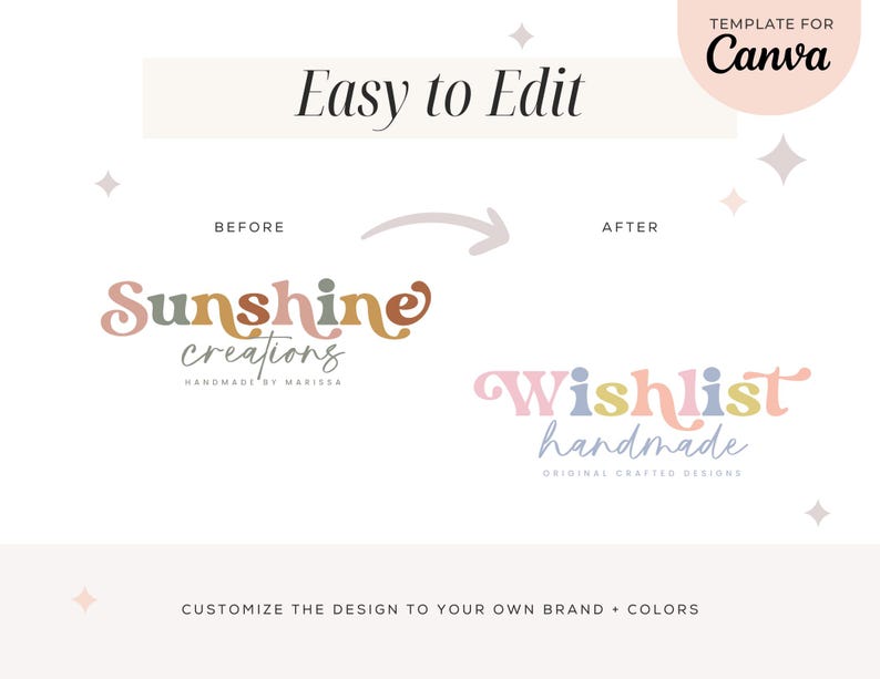Editable Colorful Boho Canva Logo Template, Instant Download Retro 70s ...