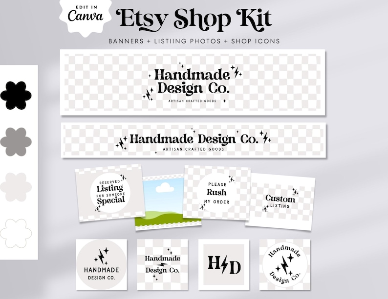 Editable Modern Retro Etsy Shop Template Kit Canva, Black and White ...