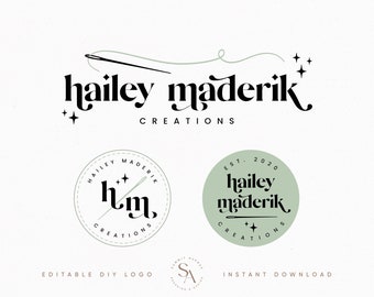 Bearbeitbares modernes Nählogodesign, DIY minimalistisches handgemachtes Logo, Schneiderlogo und Wasserzeichen, sofortiger Download Business Brand