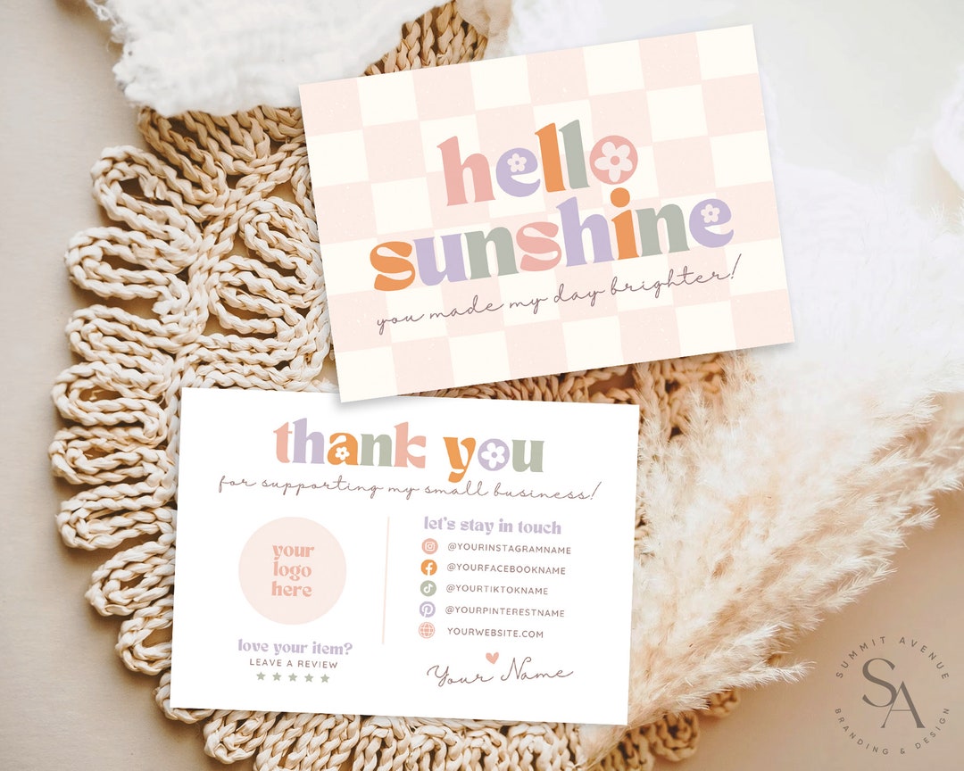 Retro Rainbow Thank You Card Canva Template, Colorful Boho Small ...